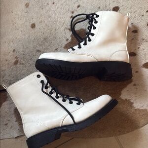 White Lace-Up Combat Women's Boots